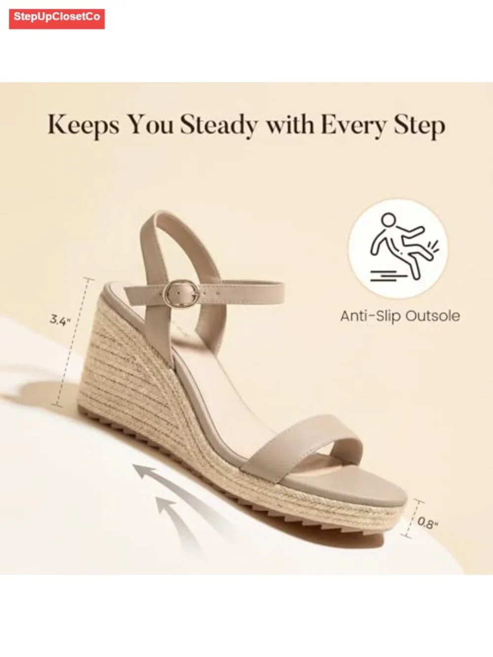 Platform Wedge Sandals with Ankle Strap - Lightweight EVA Wedge, Open Toe,